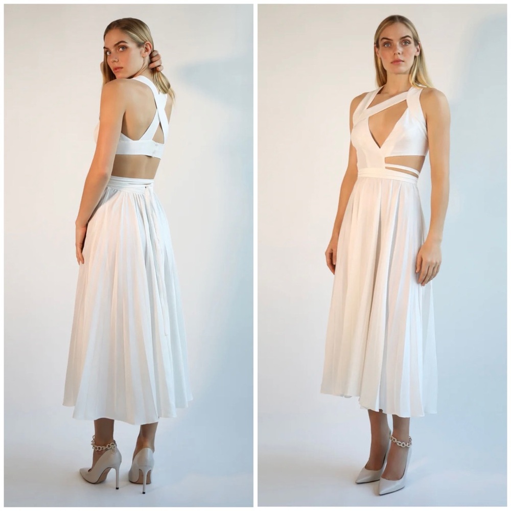 AUTEUR Valetta Silk Pleated Cut Out Midi Dress NWT - Picture 2 of 2